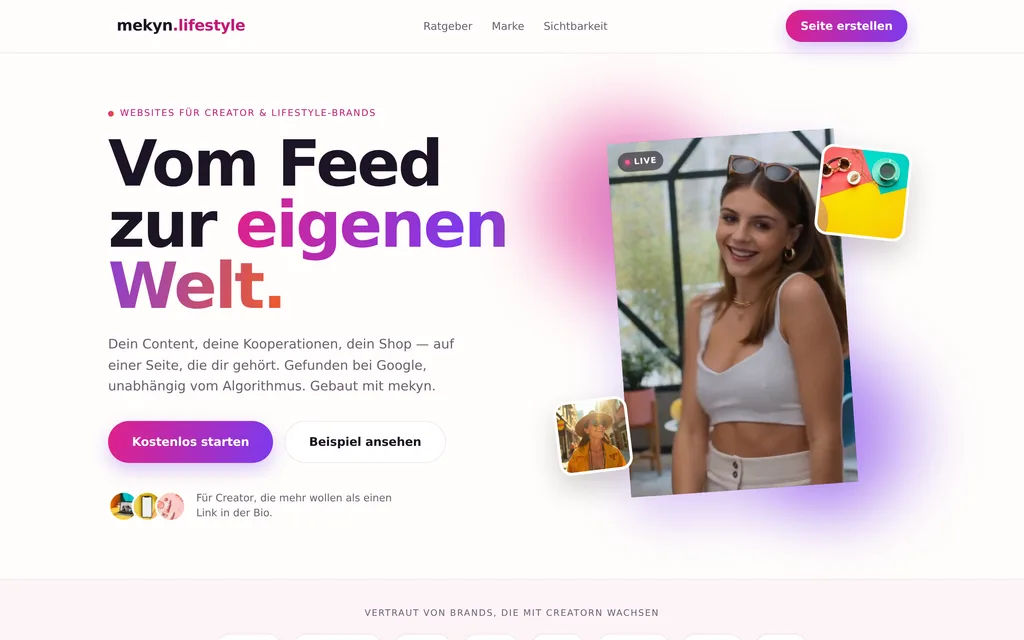 Website-Vorschau: Lifestyle-Brands & Creator